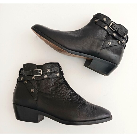 Halogen Shoes - Halogen Lidia Blk Leather Moto Ankle Boot Studded Harness Buckle Strap Sz 8